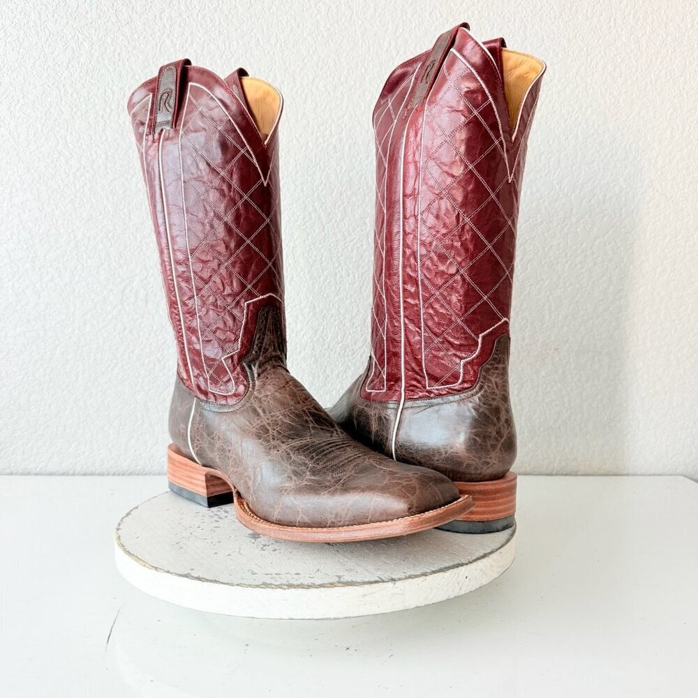 Rod Patrick Mens Cowboy Boots 14.5A Brown Mocha Bison Leather Soles Square Toe
